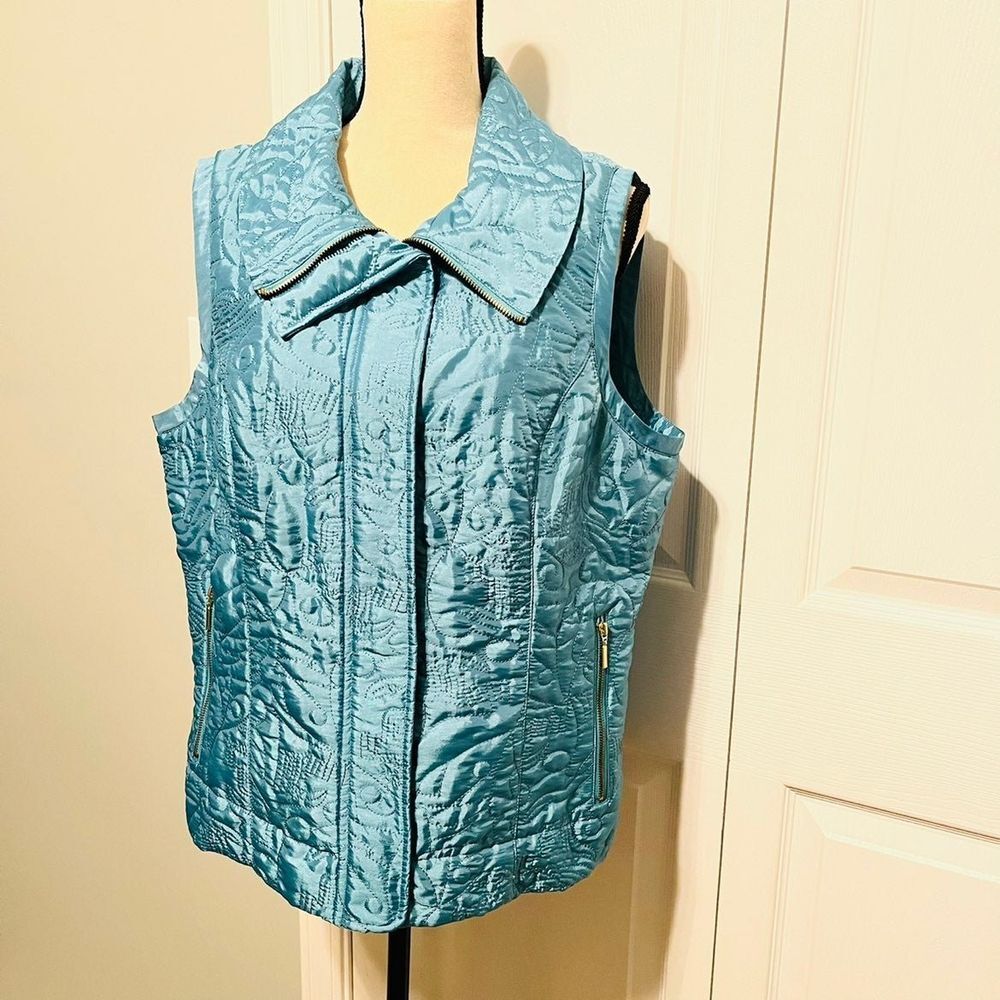 WEEKENDS BY CHICO'S Womens Vanity Size 2‎ US Size 12 Quilted Teal Blue Vest